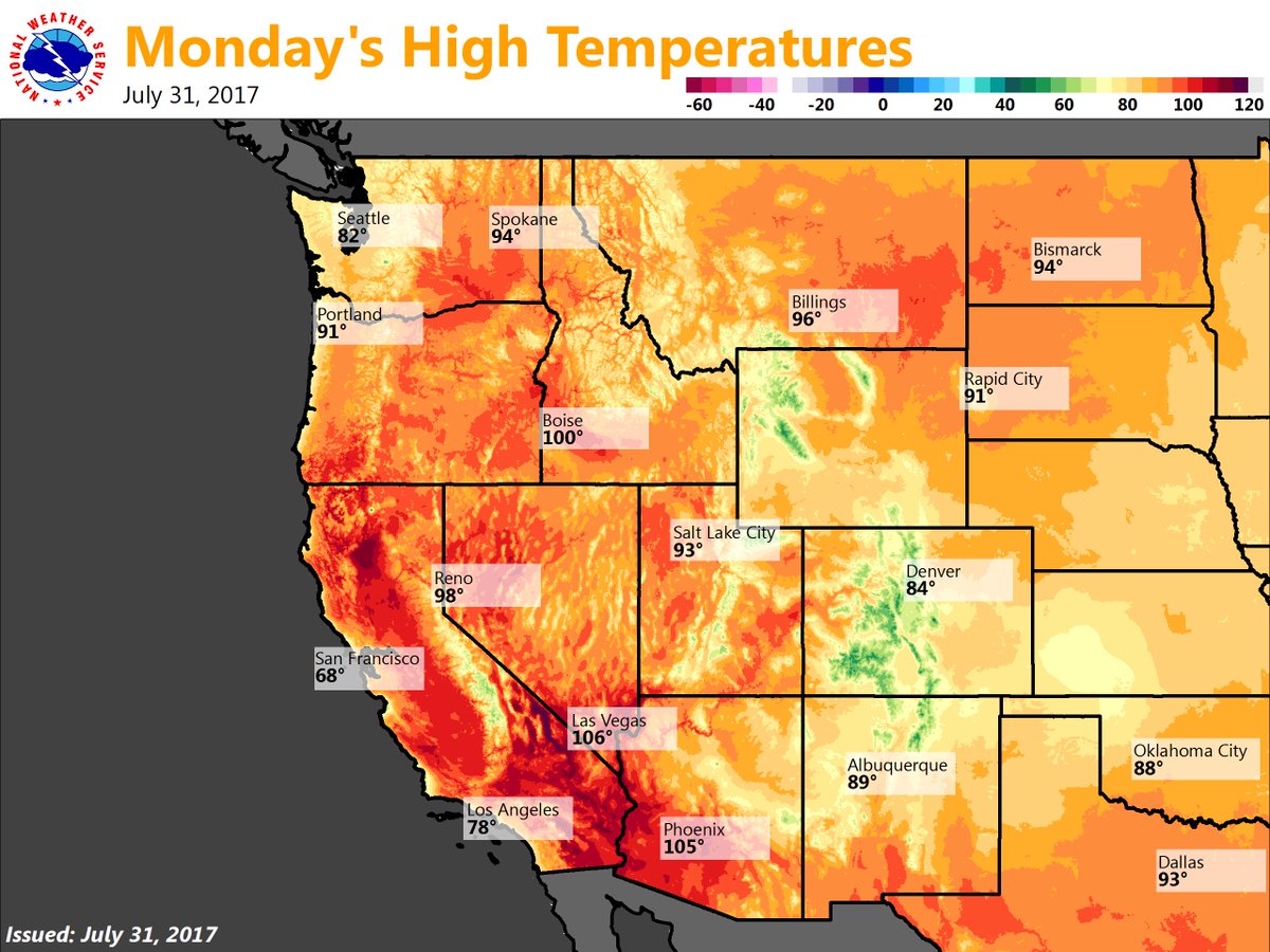 NWSWestern's tweet photo. Temps continue to warm today across northern CA and western NV up into the Pac NW. These will be areas with greatest heat risk this week. https://t.co/A7uxDntp1X