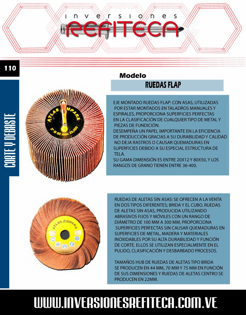 Refiteca's tweet image. Disponibles, ruedas flap. En @Refiteca usted consigue las mejores herramientas, accesorios y materiales ferreteros. #fijación #31Jul