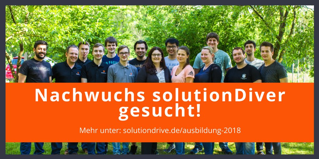 solutionDrive's tweet photo. Nachwuchs #solutionDriver in der #Anwendungsentwicklung für 2018 gesucht! #fachinformatik #ecommerce #Ausbildung https://t.co/mQozwd02Ua
