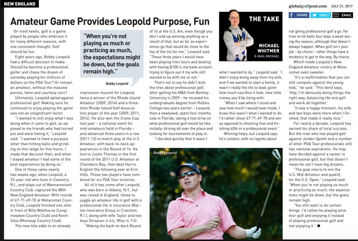 .<a href="/BobbyLeopold/">Bobby Leopold</a>, runner up at the #OMT50 and the @NEGAGolf #NEAmateur Champion, is featured in <a href="/GlobalGolfPost/">Global Golf Post</a>! Read: bit.ly/2vaLSLZ