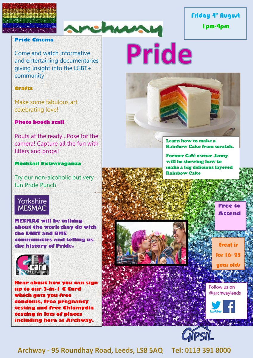 Pride! This Friday 4th Aug - 1-4pm Details in pic! Free event for 16-25 year olds #pride #leeds #lovehappenshere #leedspride #pride2017