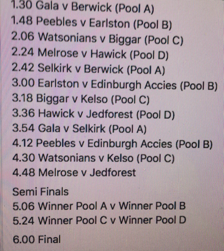 KingsOf7s's tweet image. Peebles 7s this Saturday at The Gytes. This is the running order for the event ....