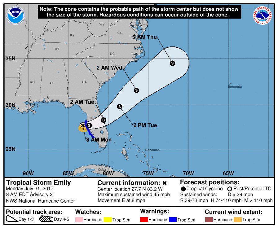 PLRBCats's tweet image. Tropical Storm Emily - Tropical Storm Warning issued for west-central Florida. nhc.noaa.gov/#EMILY