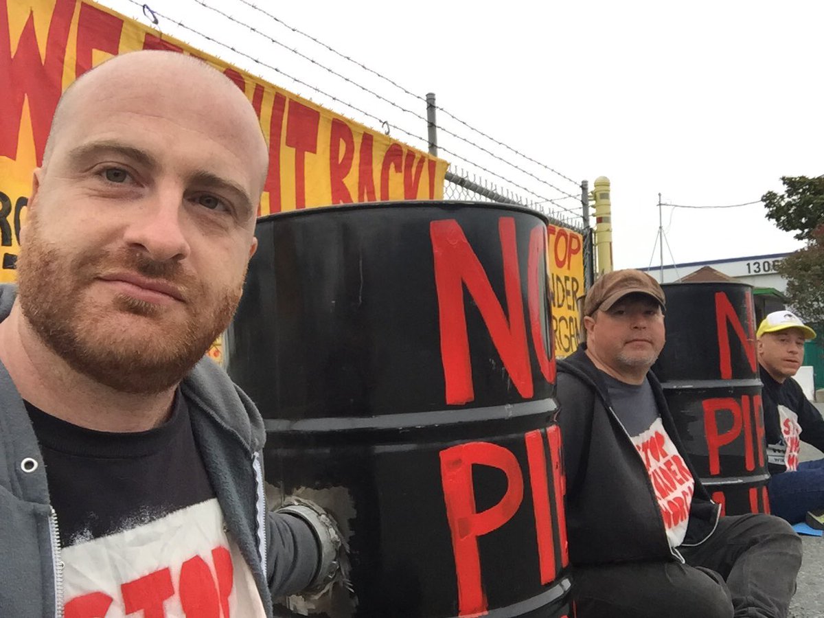 circleadrian's tweet photo. Blocking Kinder Morgan's refueling facility in Richmond CA, in solidarity w fight against KM's Transmountain pipeline in BC #StopKM #NoTMPL https://t.co/NCzj8mj09T