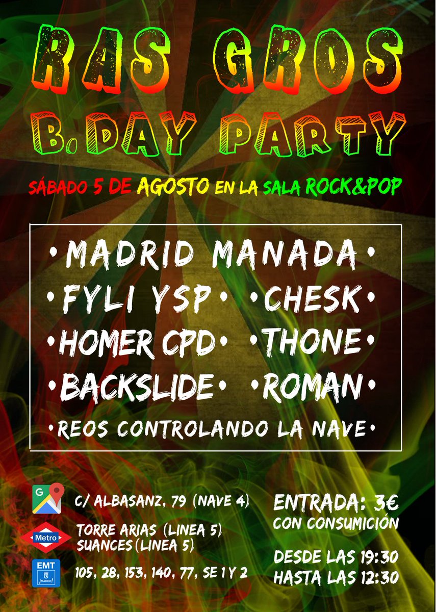 RasGros042's tweet photo. Este sábado conciertito fresco por mi cumpleaños junto a todos mis hermanos...!!! Os espero a todos perrakossss...!!! ¡Fyah&amp;Bless! 🔝🔝🔝💚💛❤️💣💣 https://t.co/mRwqzV4Q5g