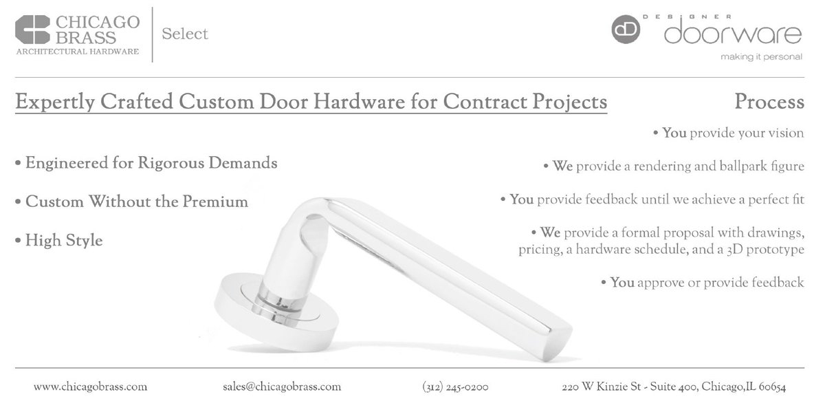 Custom hardware for the rigorous demands of commercial projects. #customhardware, #chicagobrassinc, #designerdoorware, #contractcommercial