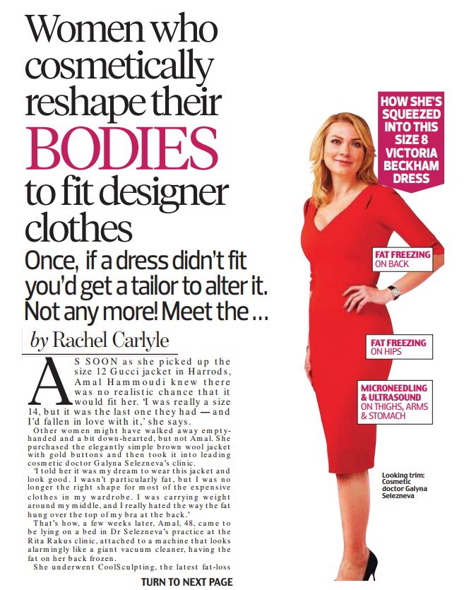 The <a href="/DrRitaRakus/">drritarakus</a> Clinic's <a href="/DrGalyna/">Dr Galyna Selezneva</a> looking AMAZING in today's <a href="/DailyMailUK/">Mail+</a> 😍👌🏻👗👸🏼 #coolsculpting #bodycontouring #bodyconfidence #cosmetic