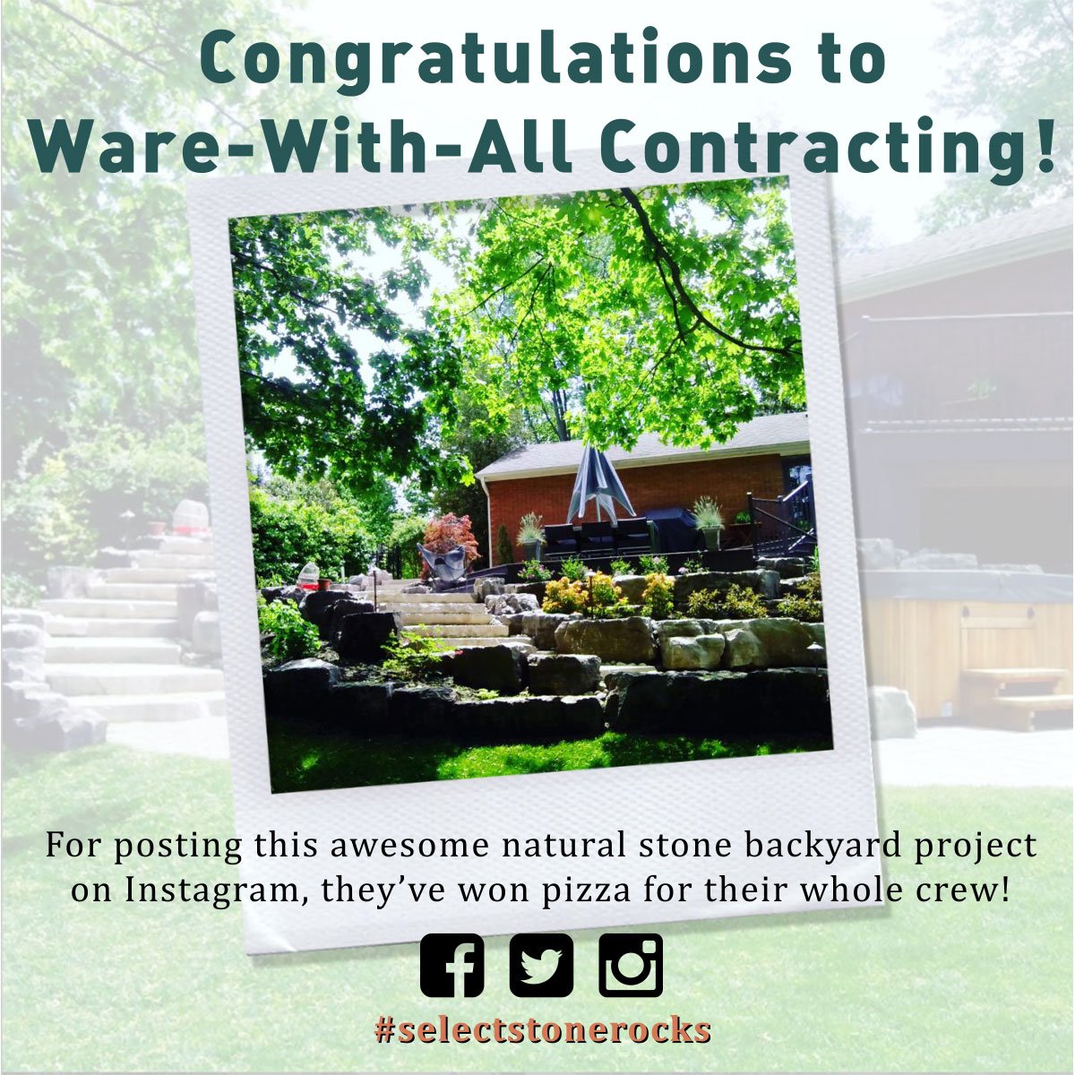 Select Stone Supply (@selectstones) on Twitter photo Congrats to <a href="/Ware_With_All/">Ware-With-All</a> Contracting for winning the pizza lunch with this beautiful #naturalstone #backyard project! #selectstonerocks Congrats to <a href="/Ware_With_All/">Ware-With-All</a> Contracting for winning the pizza lunch with this beautiful #naturalstone #backyard project! #selectstonerocks