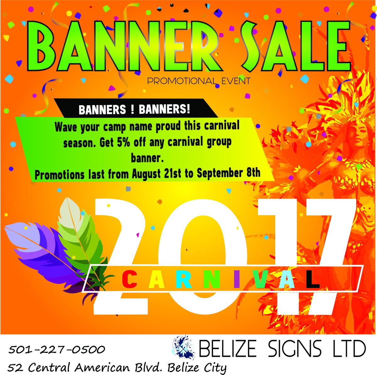 BelizeSigns's tweet image. Don't miss out on our #sale for this September! Sale lasts from Aug 21-Sept 8. Come in and snag the #DealoftheDay today! #belize #carnival