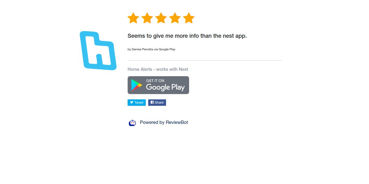 5 Star Review: "Seems to give me more info than the nest app." reviewbot.io/review/XnyIjio…