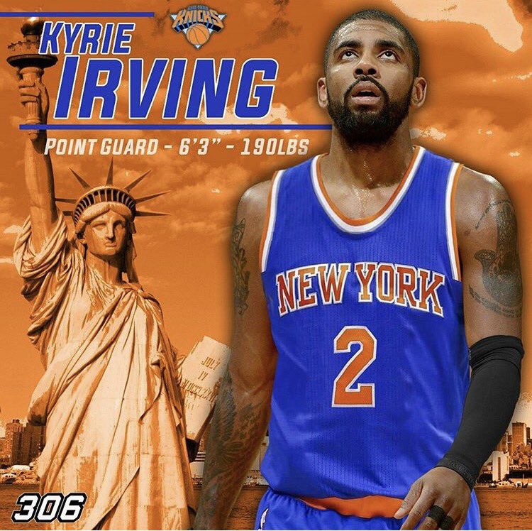 GeniusOfTheNBA's tweet photo. RT if you want to see Kyrie in a Knicks uniform. (via 306Graffix IG). https://t.co/gWbFSNStU7