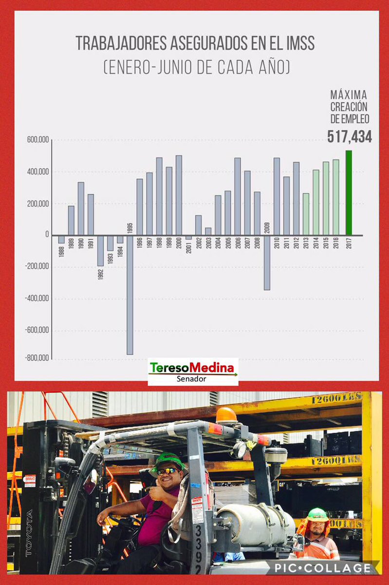#MéxicoAvanza con empleo✅
En 1S2017 se registró una cifra récord en creación de #empleo, con 517 mil 474 puestos registrados ante <a href="/Tu_IMSS/">IMSS </a>.