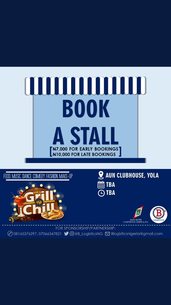 abdul_bapullo's tweet photo. Book A Stall
Get customers, make revenue
YOLA GRILL AND CHILL.. pls help retweet https://t.co/QCKIiQP8Lb