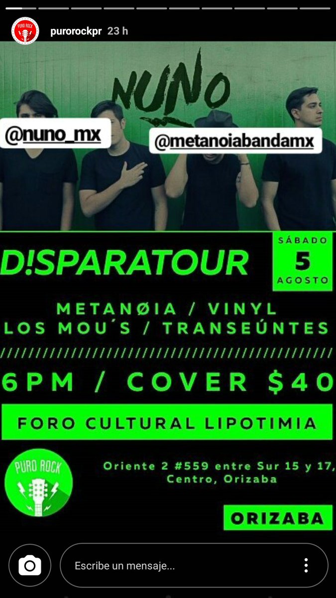 metanoiabandamx's tweet photo. Los invitamos a seguir en Instagram a nuestros amigos de #PuroRock, por tercer semana estamos en sus historias ¡Los esperamos en los shows! https://t.co/raUaTibnSE