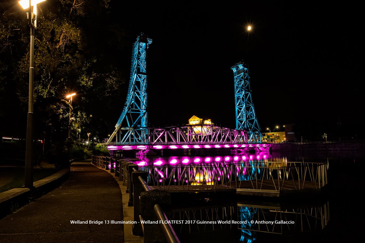 A_Gallaccio's tweet photo. .@WellandBridge13 #Illumination celebrating #FLOATFEST2017 setting #GuinnessRecord @Wellandfloats @GWR @CanadianTire @Welland @NiagaraRegion https://t.co/aoyOhejfEs