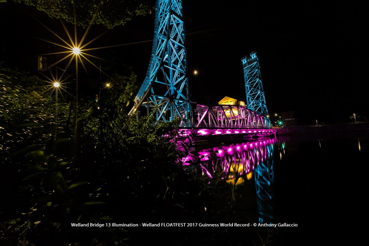 A_Gallaccio's tweet photo. .@WellandBridge13 #Illumination celebrating #FLOATFEST2017 setting #GuinnessRecord @Wellandfloats @GWR @CanadianTire @Welland @NiagaraRegion https://t.co/aoyOhejfEs