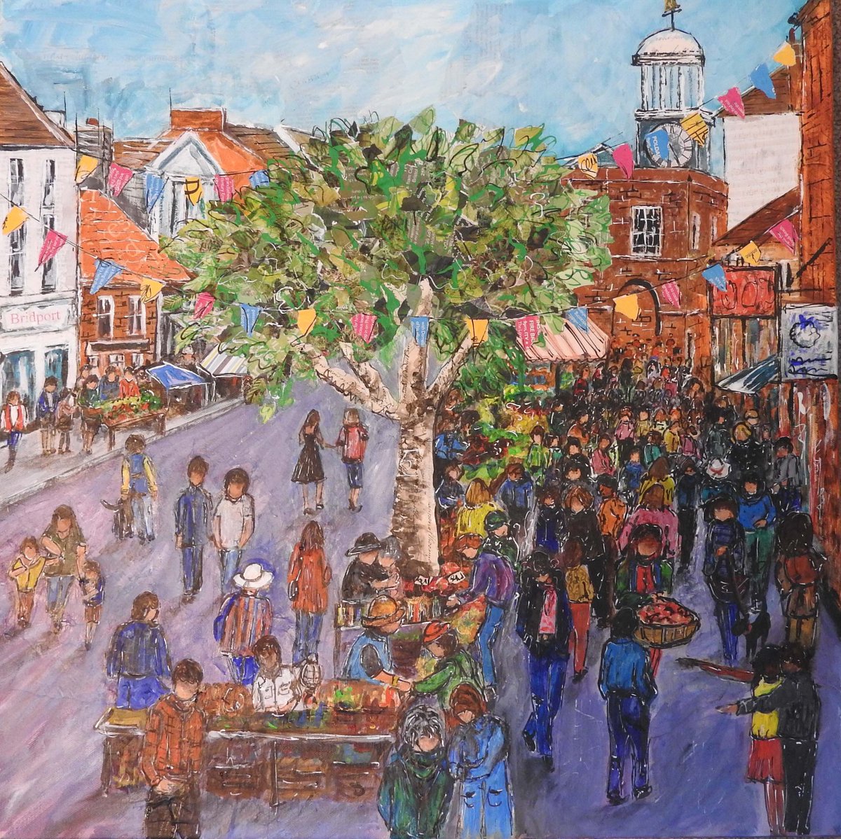 Mixed-media of Bridport Market.