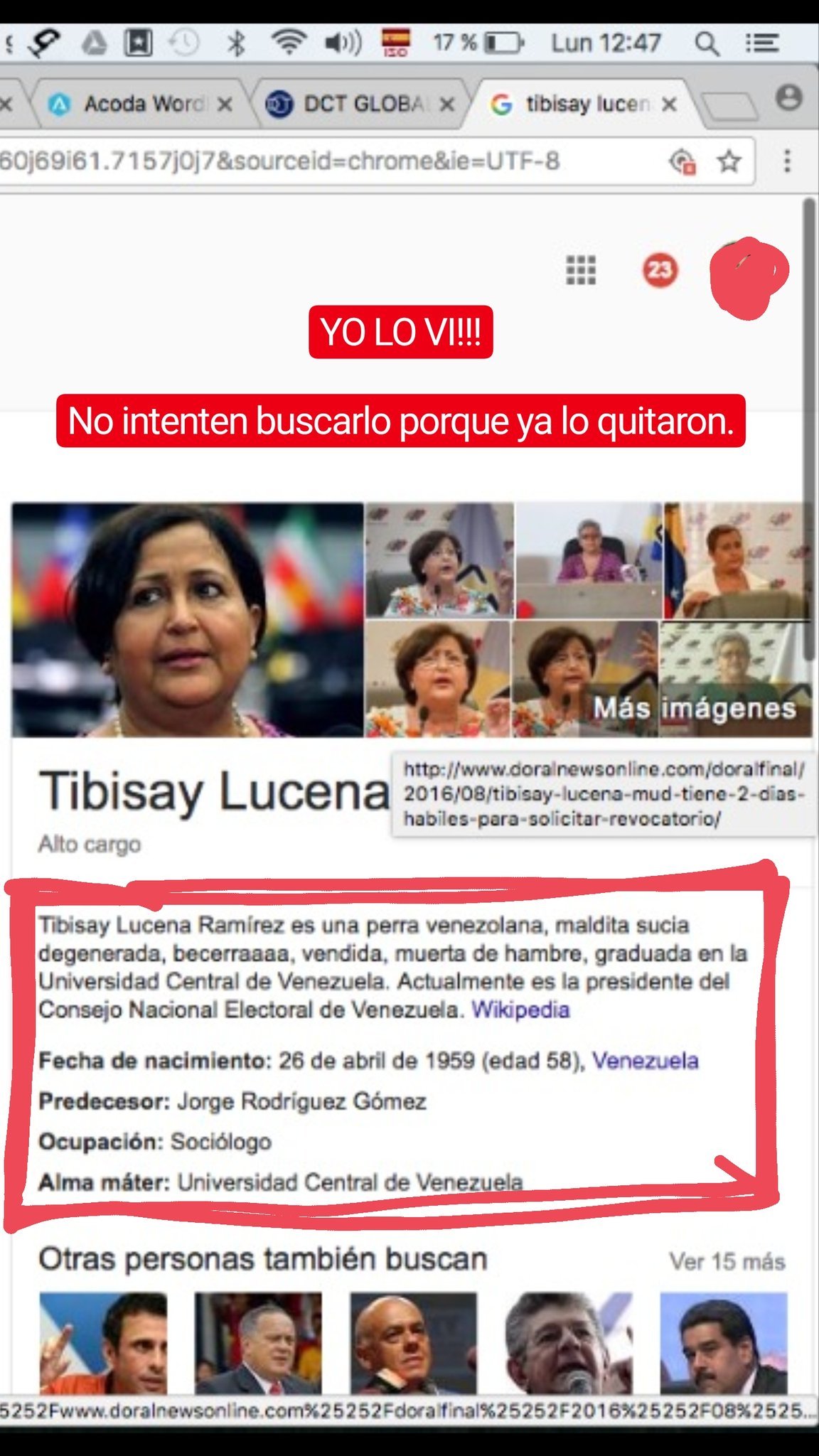 Yo misma busque el Google #TibisayLucena y este fue el resultado que me arrojó (leer cuadradito de Wikipedia). Ya lo quitaron :( https://t.co/nhln7LRRFN