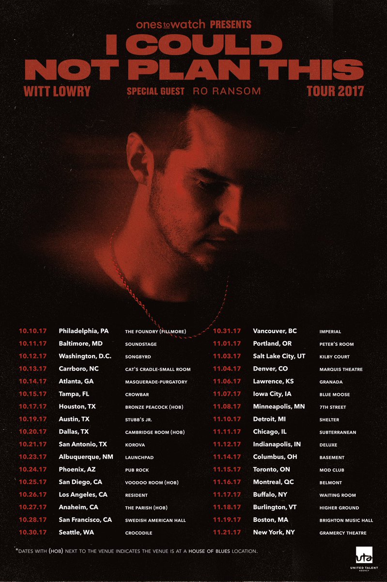 WittLowry's tweet photo. Our first ever national headlining tour! I've dreamt about this moment! Joining us will be my good friend @roransom ! On sale Friday! https://t.co/XzBvner3Ga