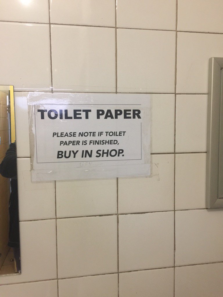 RobAgile's tweet photo. Seen in a public toilet - simple, if toilet paper is finished buy in shop. Sounds about right 😂 https://t.co/dzYzEu62Mz