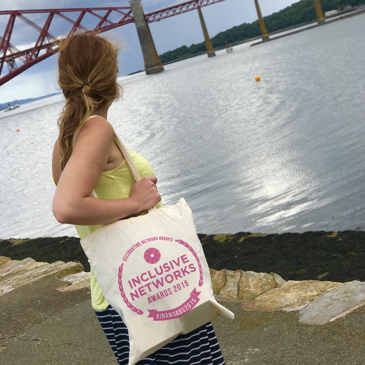 incnetworks's tweet photo. We love this photo of Rhian, a 'Friend of Inclusive Networks', with our #INAwards2015 bag. Pic taken at South Queensferry near @Edinburgh https://t.co/HtjJaPyJIf
