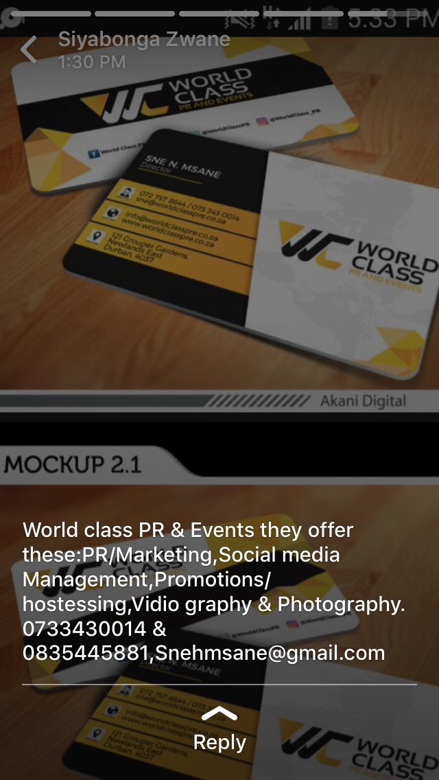 SihleMvundla's tweet photo. This is a world Class PR & events coordinatin company from 🇿🇦 givin de best service to de world #WorldClassPRE @WorldClassPR @SteveHarveyFM https://t.co/syTQC9zvRo