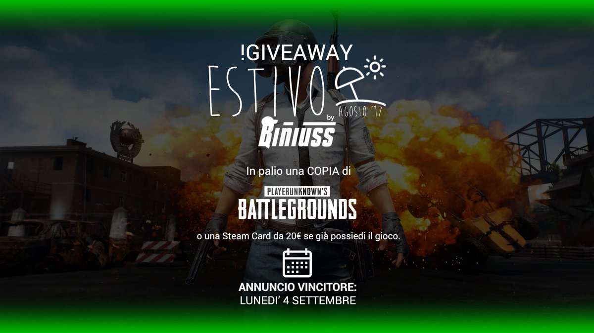 biniuss's tweet photo. Parte il #Giveaway Estivo! In palio una copia di @PUBATTLEGROUNDS o una Steam Gift Card da 20€!

Che aspetti?!
https://t.co/54nioUyRxX https://t.co/aWnt1Y8wkX