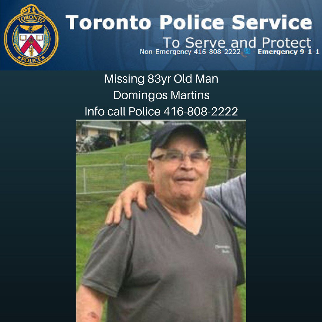 TorontoPolice's tweet photo. Family/Police News Conference 3pm Monday July31/2017 180 Gary Dr Toronto Pelmo Park Public School re: missing 83yr old Domingos Martins ^mh https://t.co/iQ3lSQQw8L