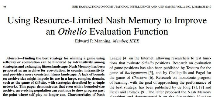 IEEETxnOnGames's tweet image. buff.ly/2vWvlc9 #NashMemory #Othello #EvaluationFunction #CI #AI #Games