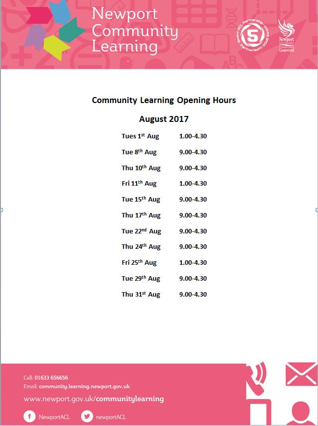 New hours for Community Learning in Central Library in August