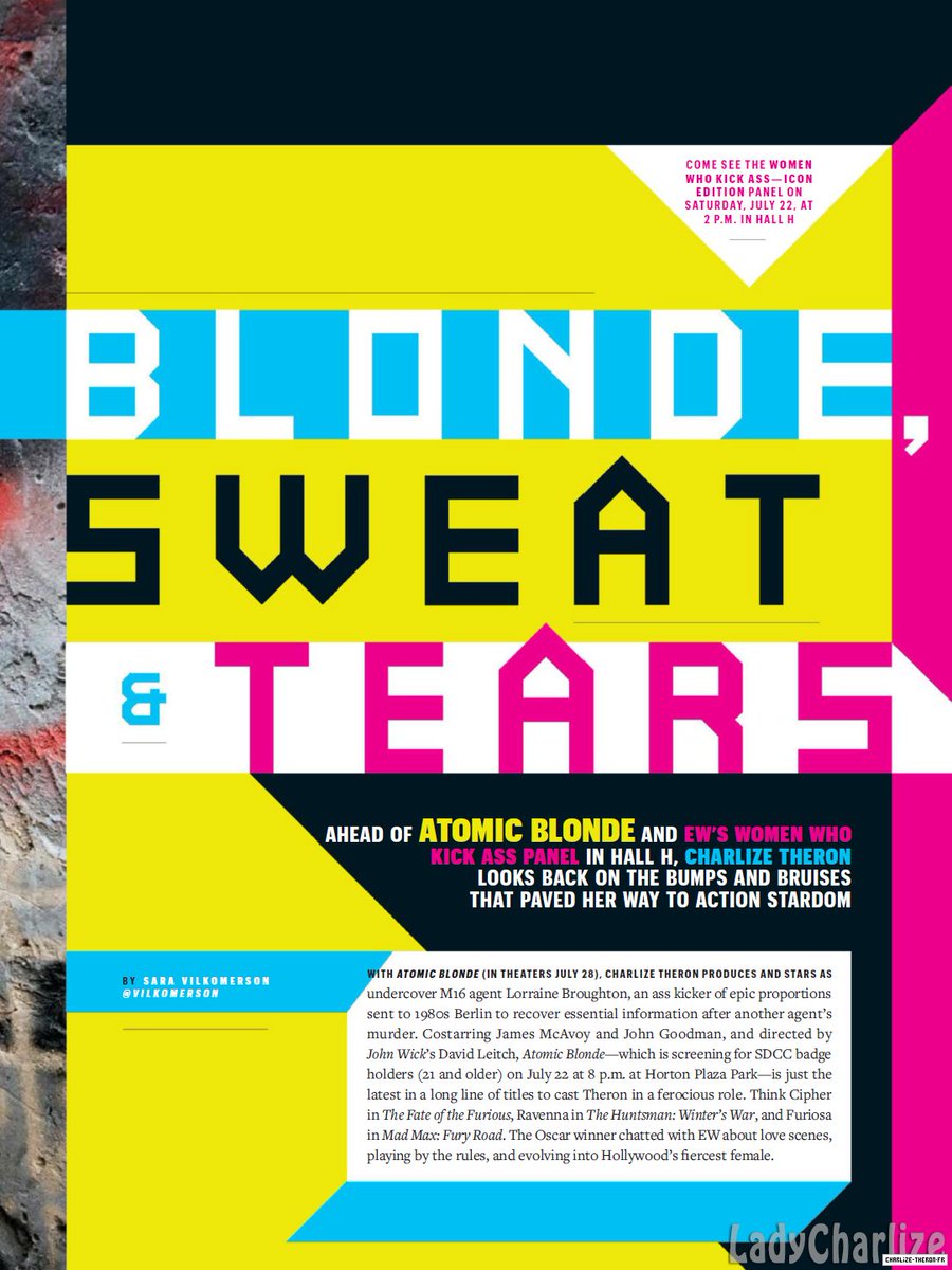 charlizefrance's tweet photo. Scans de Charlize Theron dans les magazines EW et W https://t.co/mIciLpfXZl #CharlizeTheron #AtomicBlonde #ewcomiccon #wmag #badass #covers https://t.co/EAvmY49DWF