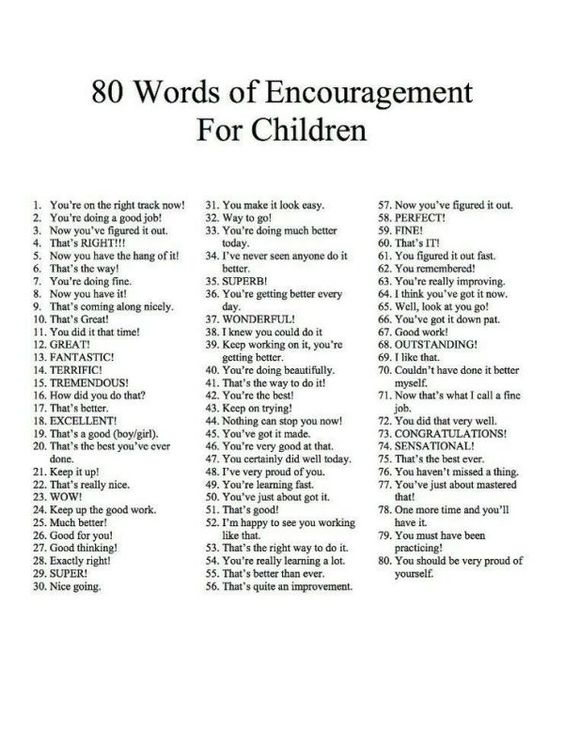 Words matter!  Here are 80 words of encouragement for children: