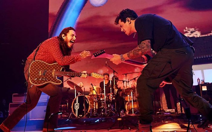 Post Malone on X: RT @RapUp: John Mayer brings out Post Malone to perform  Congratulations in L.A.    / X