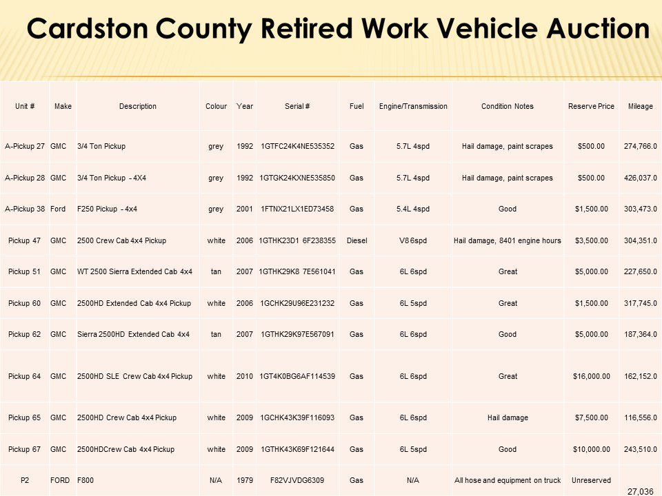 Cardston County is holding a retired work vehicle auction!