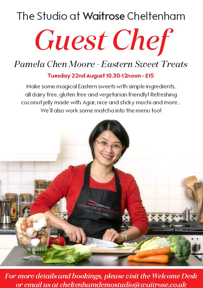 pamelachensasia's tweet photo. Next class @waitrose #cheltenham #demostudio
Eastern Sweet Treats.. tickets in store

#matcha #mochi #agar #coconutjelly https://t.co/qlAgxtMWRQ