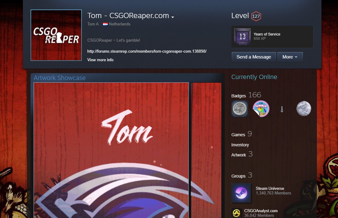 MattSeesAss's tweet photo. Fake @CSGOReapercom "admin" steam account...

Please report and spread the word!
https://t.co/qg7hzlUM1O https://t.co/K8BbENVC47