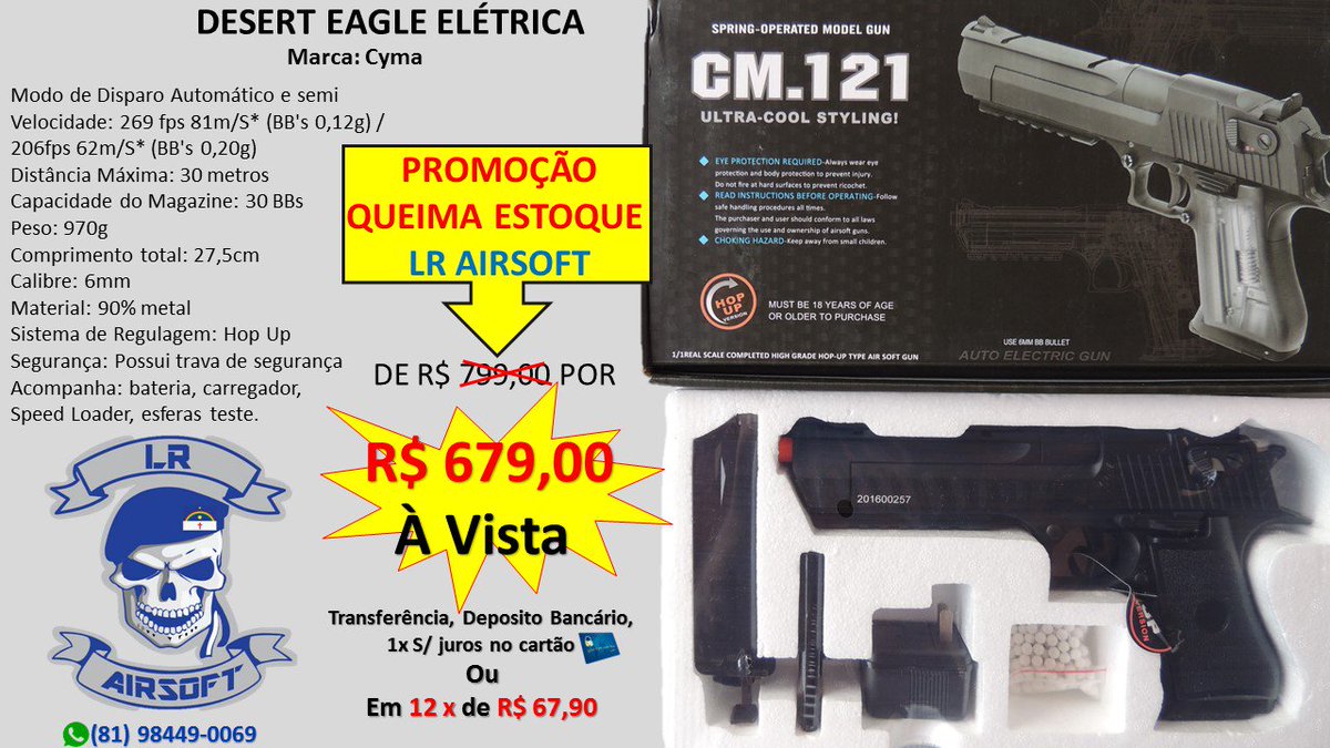 IgreenEnergy_PE's tweet photo. CÊ CREDITA??!! A LR TA LIMPANDO O ESTOQUE!! #AEP #Pistola #Desert #Eletrica #AirsoftBrasil #AirsoftPE #AirsoftRecife #Cyma #Glock #PT92 #USP https://t.co/DM8PHltmMc