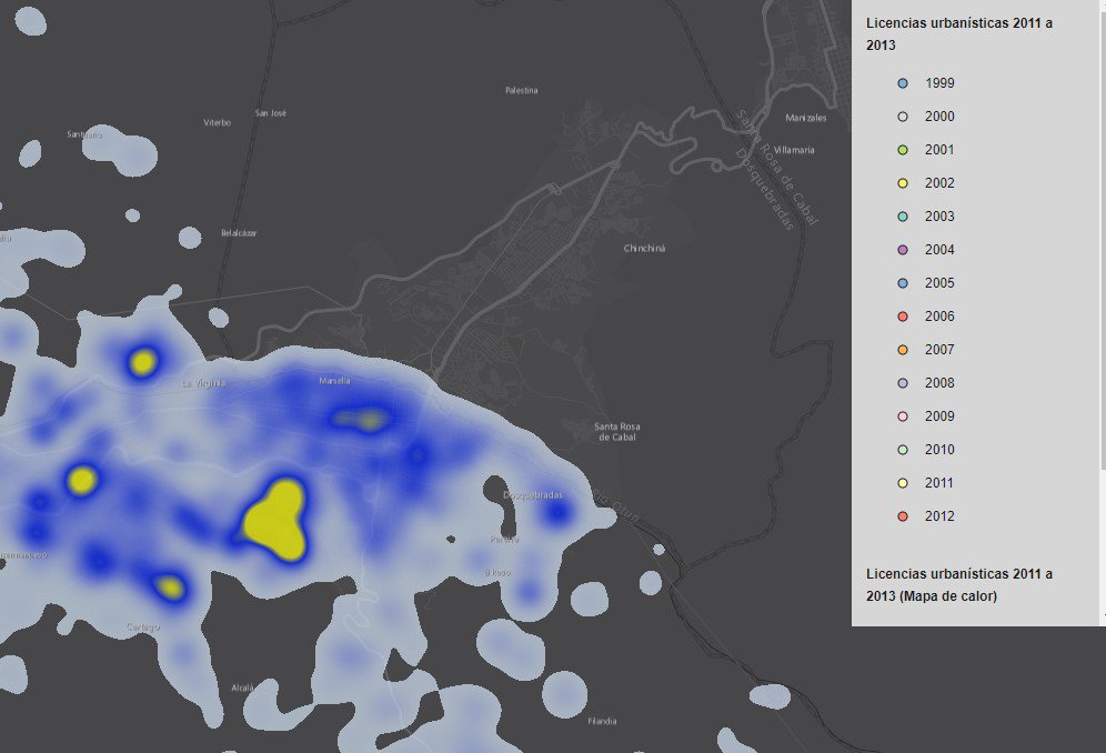 alexgiraldovald's tweet photo. Mapa de Calor #Hotmap #licenciasurbanas #Pereira #esri #webGIS @ArcGISOnline @EsriCol aรฑo 1999 a 2013 https://t.co/rP88hrYKH5 https://t.co/C8nhIv9wcc