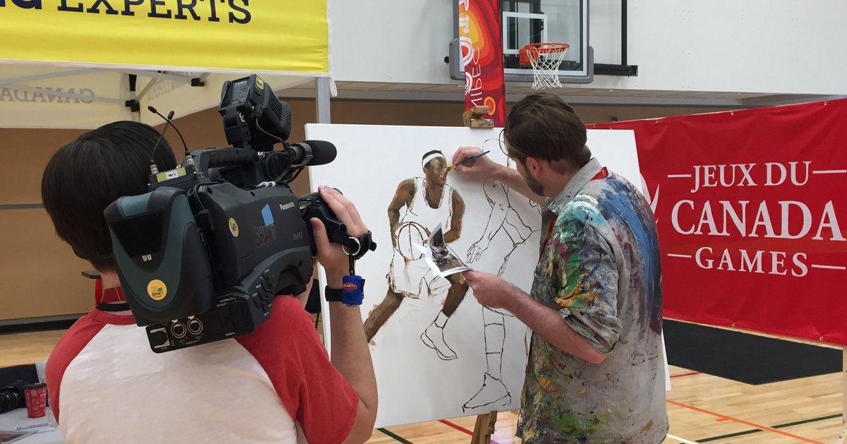 matt_bedard's tweet photo. Painting underway AND getting his 15 minutes! #JCG2017 #ArtOfTheGames @NationalLeasing https://t.co/QsDrDiSrsH