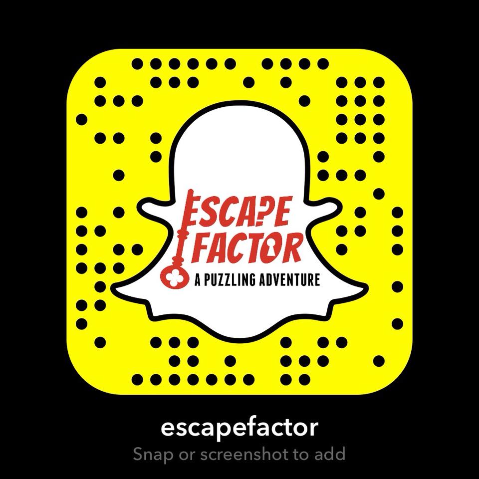 escapefactor's tweet photo. Last day!  Add us on Snapchat to be enter drawing for 4 tickets to our 30 min room! Screenshot our Snapcode to follow! Contest ends today! https://t.co/pZZ5sw0g1q
