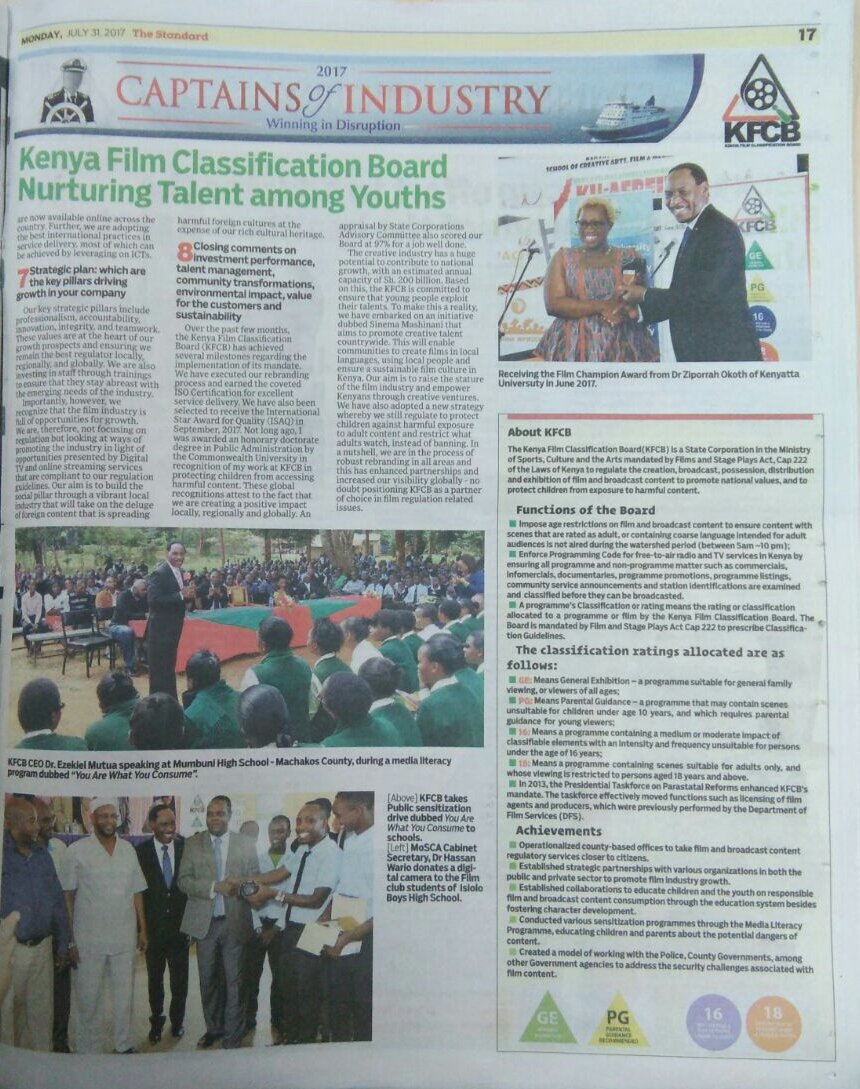 InfoKfcb's tweet photo. Enjoy the a comprehensive interview by Dr. @EzekielMutua under Captains of Industry regarding KFCB's work #KFCBWinningInDisruption https://t.co/isKnEp6utV