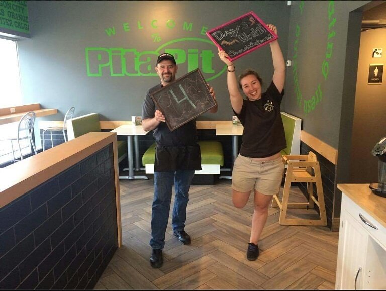 our countdown continues Alie is getting more and more excited! Here she is at Pita Pit hyped about next week's upcoming events.