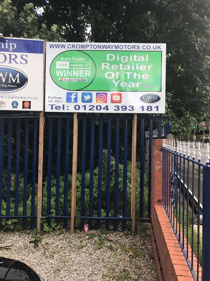 CWMMOTORS's tweet photo. Thanks to Signs and Graphics Bolton great job as always 👍🏻#atclickawards #CustomerService #awardwinning #goingtheextramile https://t.co/h9p0kd4P9x