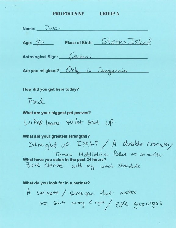 JokersTBS's tweet photo. Remember last week’s questionnaires the guys had to have filled out because they “injured” their hands? Well, we got ‘em! #ImpracticalJokers https://t.co/pkzdNAwGOL
