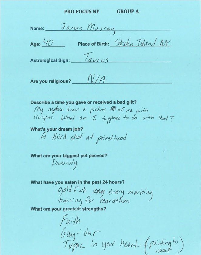 JokersTBS's tweet photo. Remember last week’s questionnaires the guys had to have filled out because they “injured” their hands? Well, we got ‘em! #ImpracticalJokers https://t.co/pkzdNAwGOL