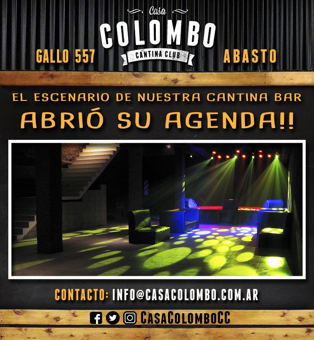 🗓️Abrió la #agenda de #CasaColomboCC!
👉info@casacolombo.com.ar
facebook.com/CasaColomboCC/…
#shows #standup #bandas #teatro #fiesta #bar #expo