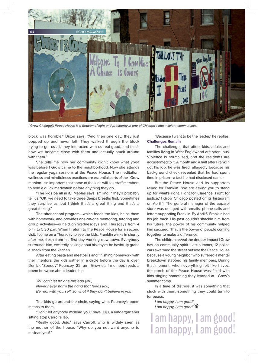 lauren_tussey's tweet photo. @echomagchicago @THEBOSSYSHOW @carmenriosss @jillboard The House Peace Built (pg. 62-65), written about @iGrowChi and all the beautiful peace they're spreading across West Englewood! https://t.co/SKGmA9NHEr