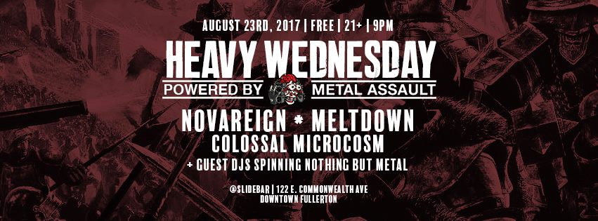 metalassaultLA's tweet photo. Super-pumped to announce our 1st event at @theSlidebar, a #HeavyWednesday 8/23 w/ @Novareign616, #Meltdown & #ColossalMicrocosm! 21+, FREE! https://t.co/F5fmyeWUnG