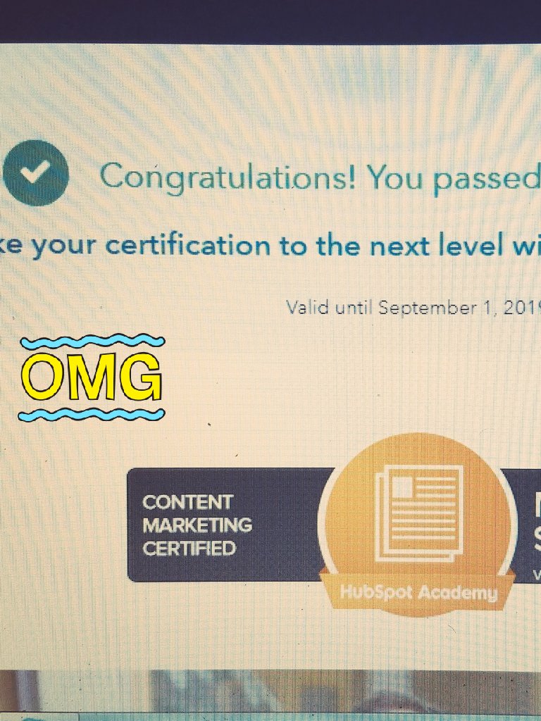contentnmore's tweet photo. Guess who is @HubSpot #ContentMarketing certified now! #Gotitonthefirsttry #DigitalMarketing #content #InboundMarketing https://t.co/b9gJKTWpXF