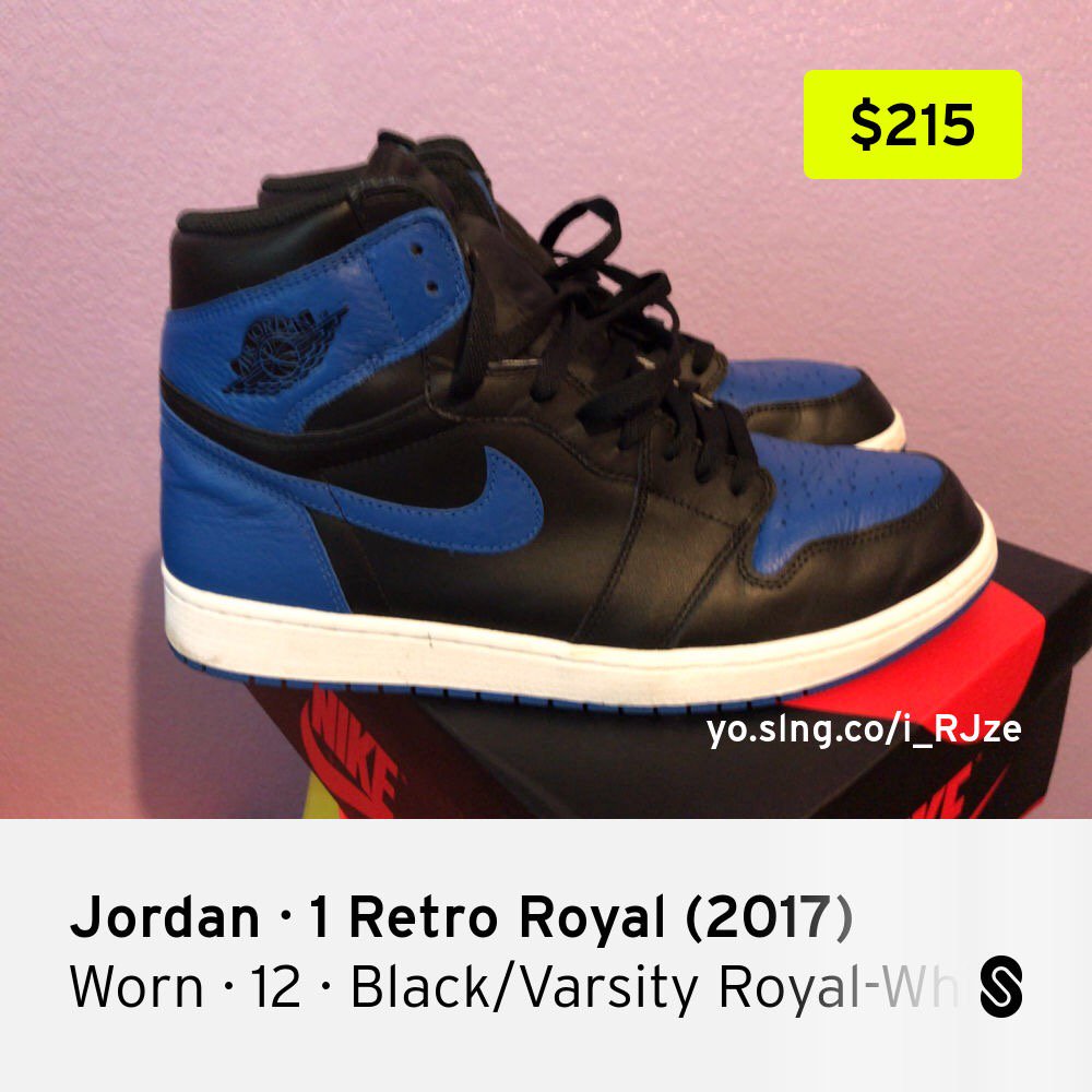 The_BeastFeed's tweet photo. I'm selling my "Jordan · 1 Retro Royal (2017)" on Slang. Buy them here: https://t.co/68koT86Zm6 #slangthis... https://t.co/gGizYAVSC1